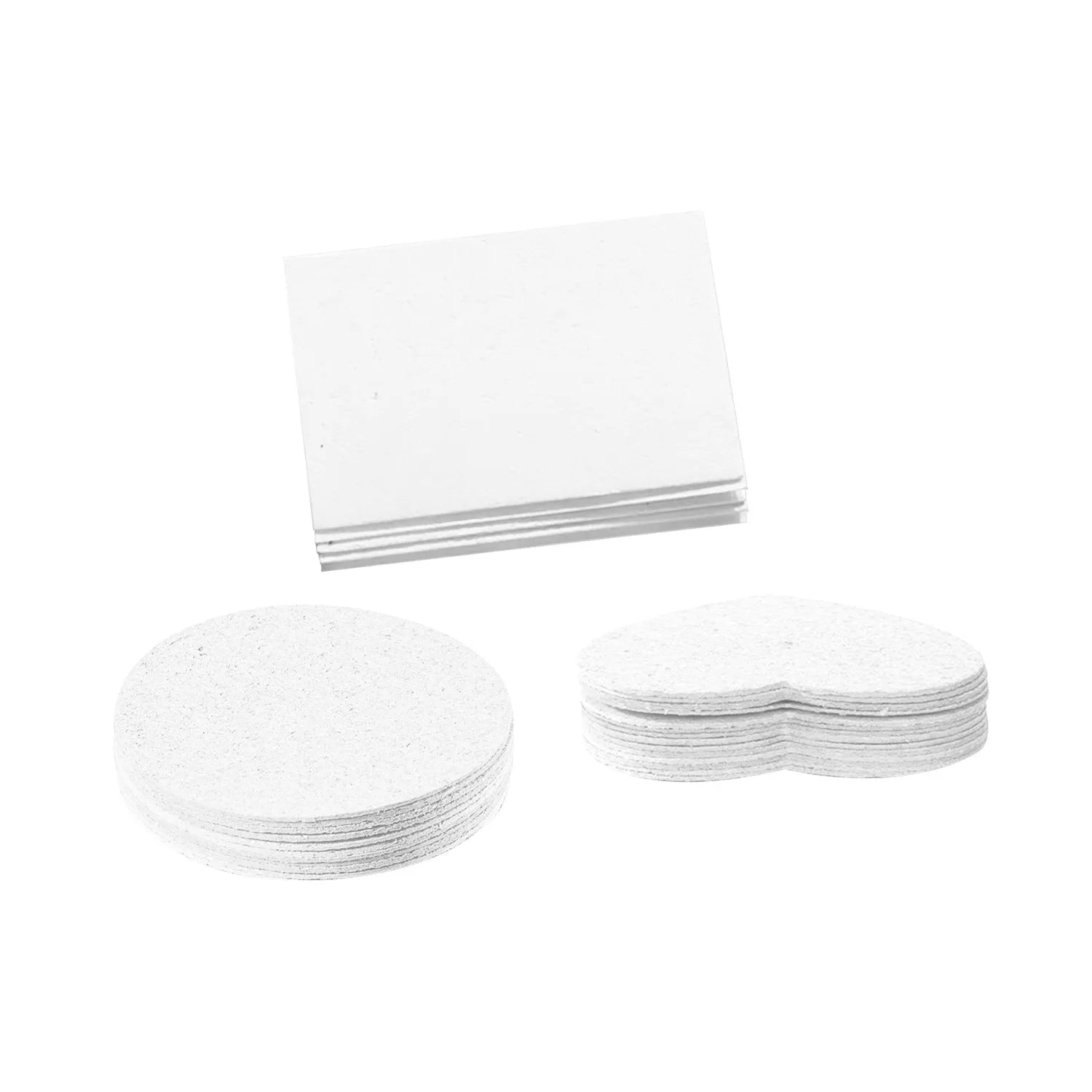 Wood pulp paper sponge painting set showing heart, round, and square sponge blanks with fountain pens