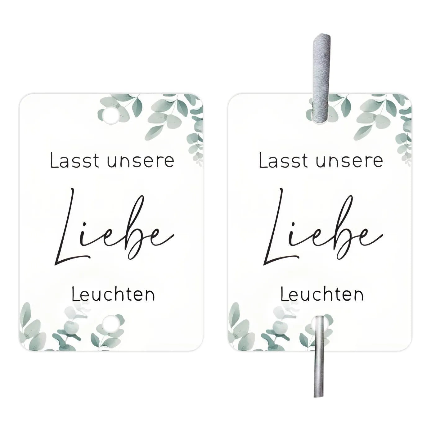 White decorative paper labels with fireworks design and I Make Love sparkling text