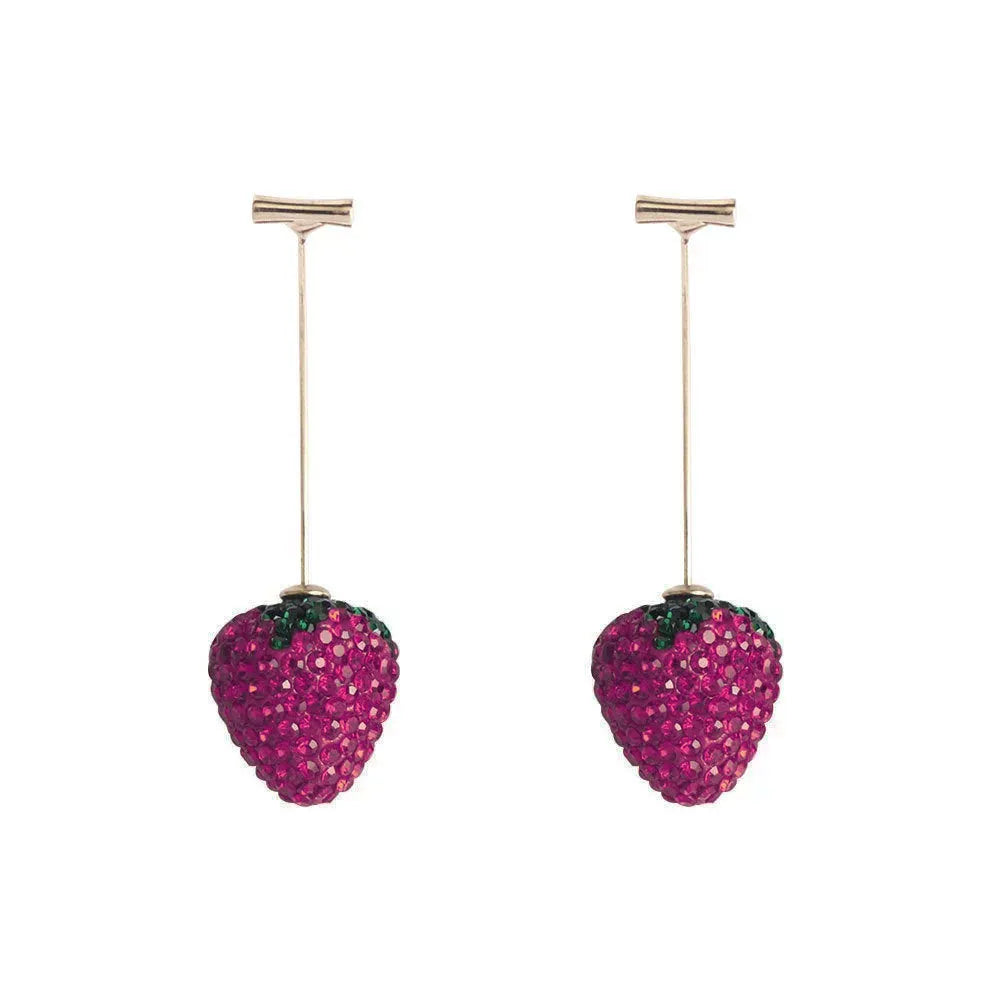 Red geometric strawberry-shaped alloy earrings with spot drill detailing for women
