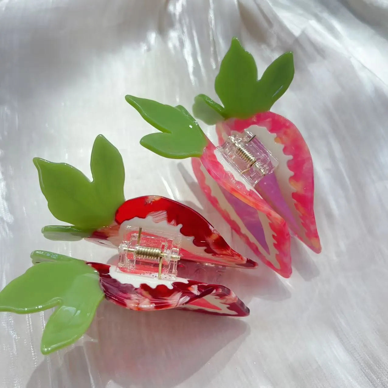 Strawberry shaped hairpin for girls in red and pink colours with sweet design