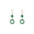 Green jade design peace buckle shape earrings for Han Chinese clothing with geometric shape and 14K gold plating