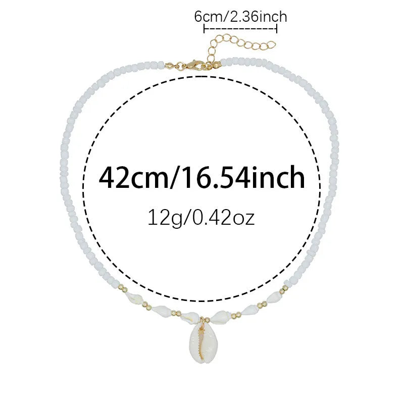 White conch shell necklace with mother of pearl pendant on regular chain, electroplated finish