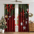 3D digitally printed Christmas curtain panel hanging on a window, showing festive pattern and polyester fabric texture.