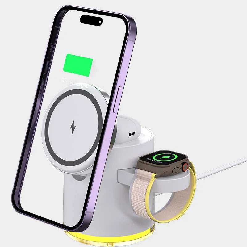 C16 portable magnetic three-in-one wireless folding charger in ivory white or black