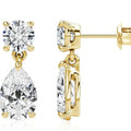 Sterling silver moissanite stud earrings with round and water drop stones in gold or silver plating