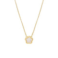 Mother of pearl shell flower necklace with gold or silver finish on O-shaped chain