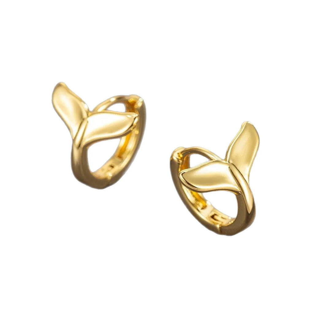 Women's fashion fishtail earrings in copper with electroplated white gold and yellow gold finishes