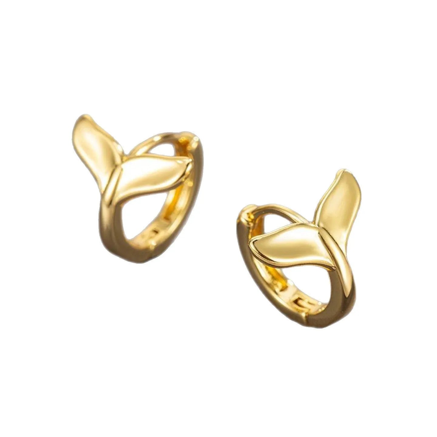 Women's fashion fishtail earrings in copper with electroplated white gold and yellow gold finishes