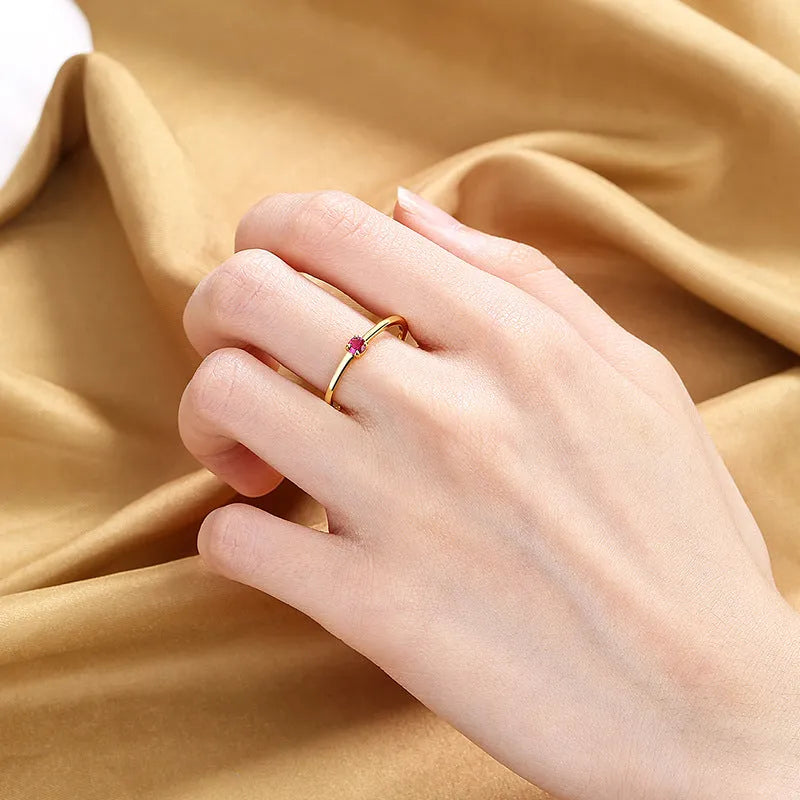 Copper geometric circle ring with single diamond for women in multiple colours and sizes
