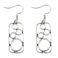 Geometric irregular square earrings within circular ring, antique silver finish on zinc alloy