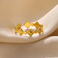 Women's titanium steel geometric ring with gold diamond colour finish