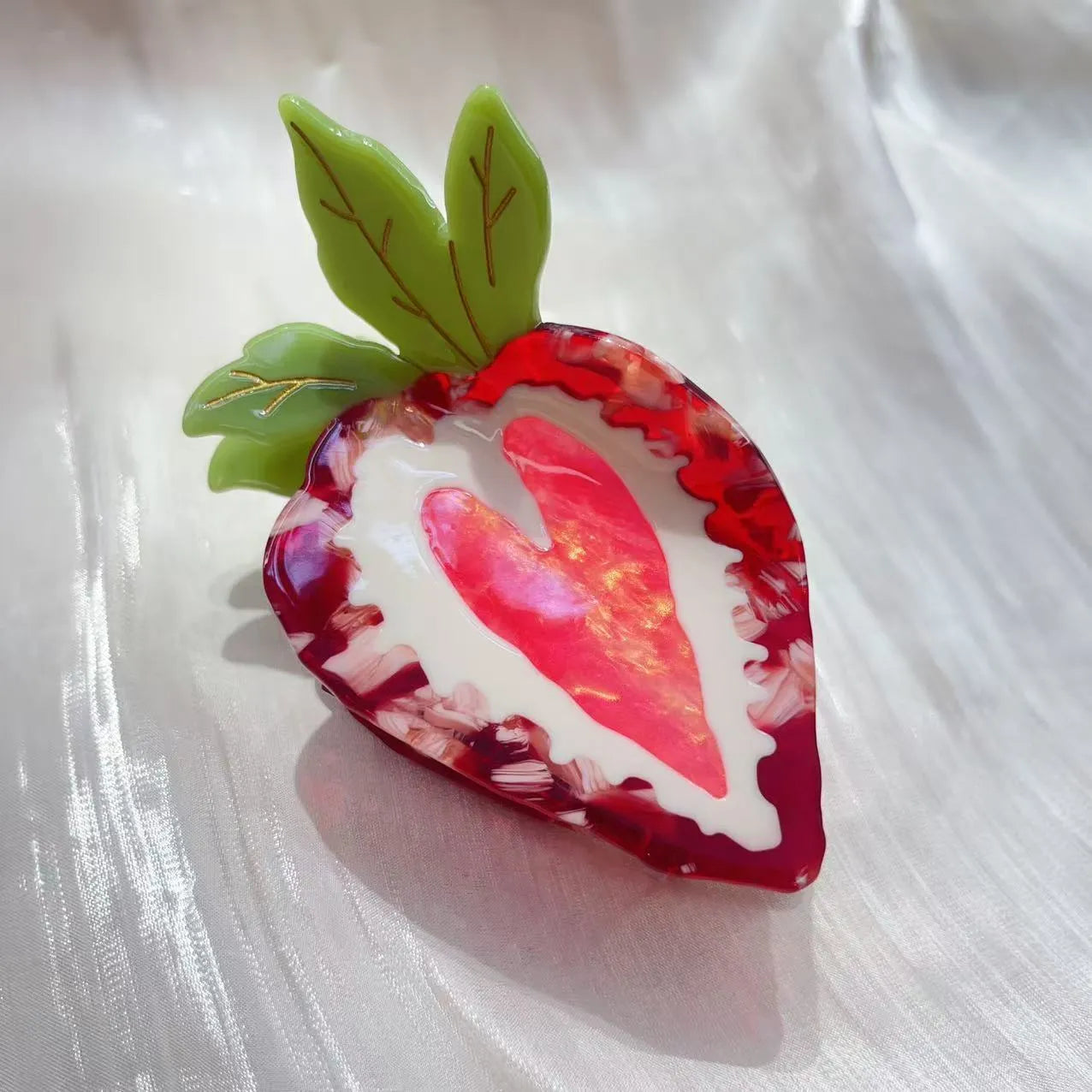Strawberry shaped hairpin for girls in red and pink colours with sweet design