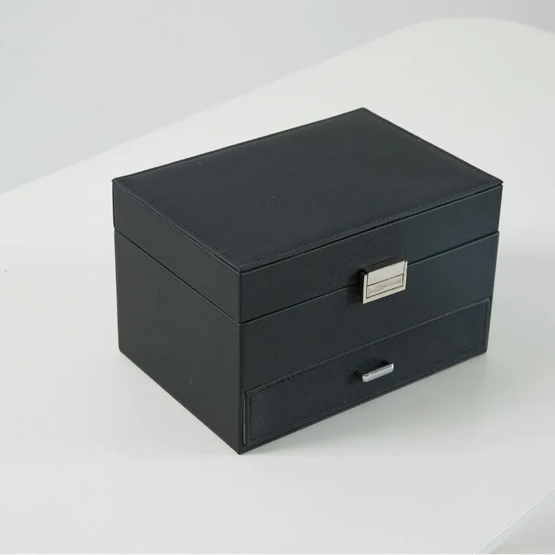 European style PU leather jewellery storage box in black, pink, rose gold or beige