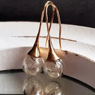 Transparent 16mm glass ball earrings with crystal dandelion seed design on silver French hooks