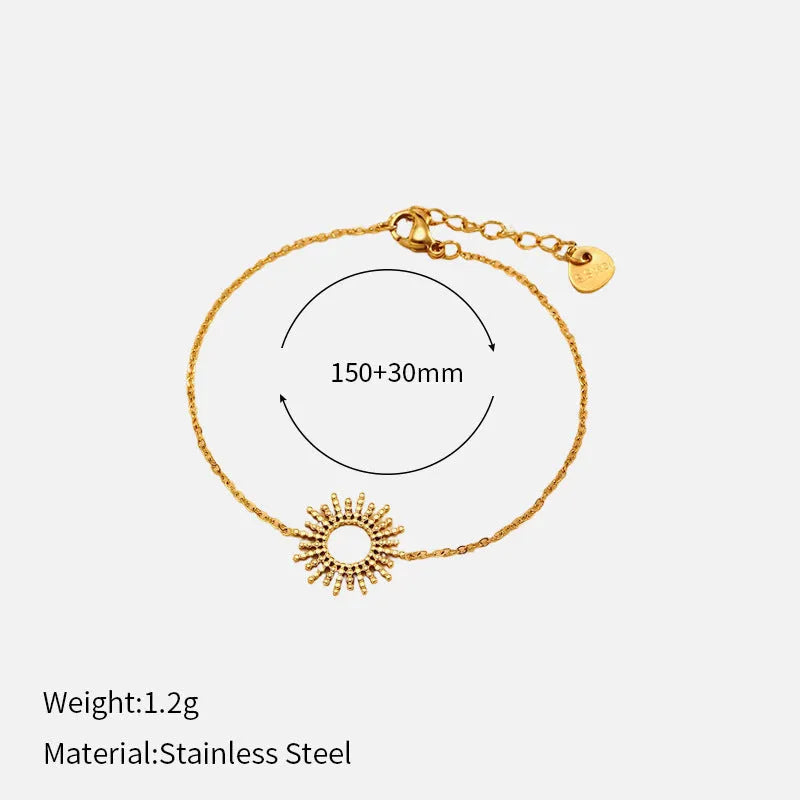 Sunflower series women's necklace and bracelet set with 14K gold plating on stainless steel
