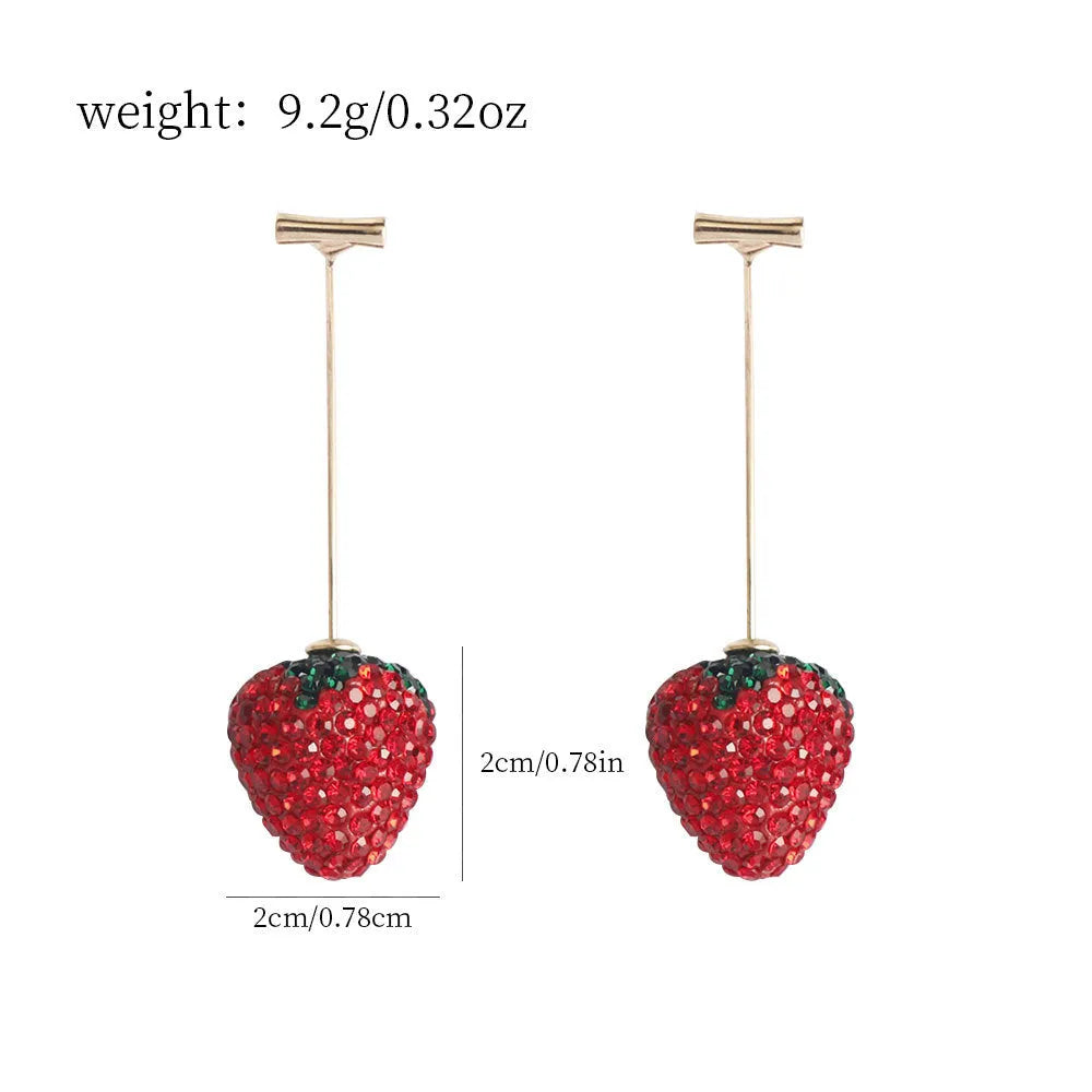 Red geometric strawberry-shaped alloy earrings with spot drill detailing for women