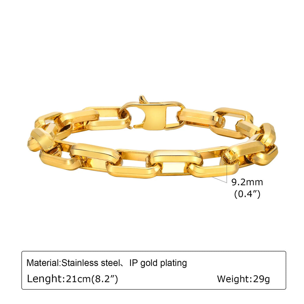 Men's titanium steel bracelet with square chain links in black, gold, retro or steel colours