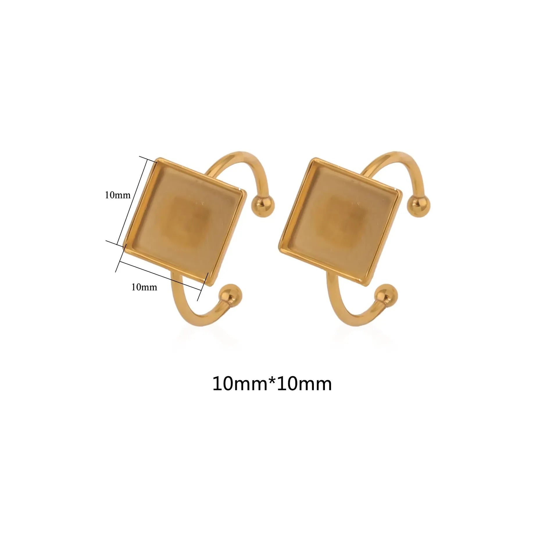 Golden electroplated stainless steel ring settings in various shapes and sizes with ring holder for DIY jewellery