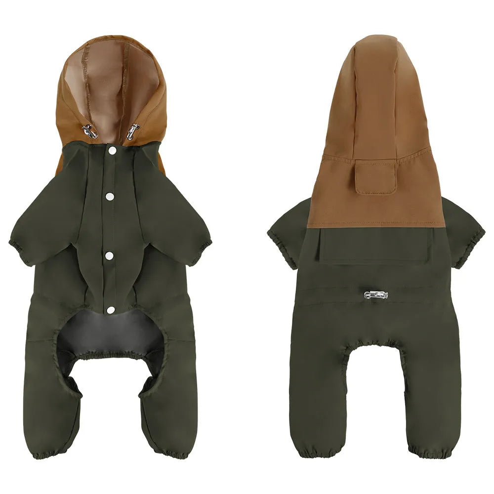 British style waterproof polyester dog jacket for small and medium breeds in Army Green