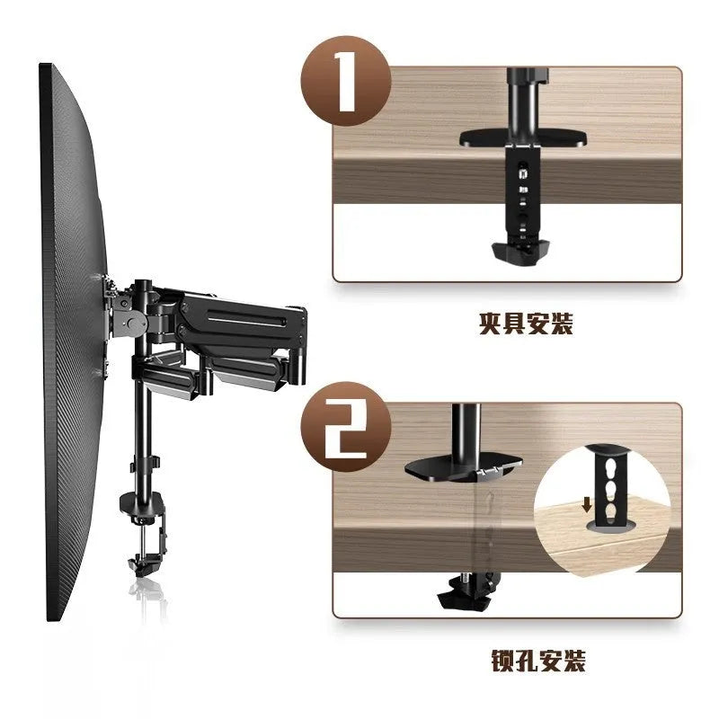 Three-screen monitor stand with dual air pressure arm and cold rolled steel construction