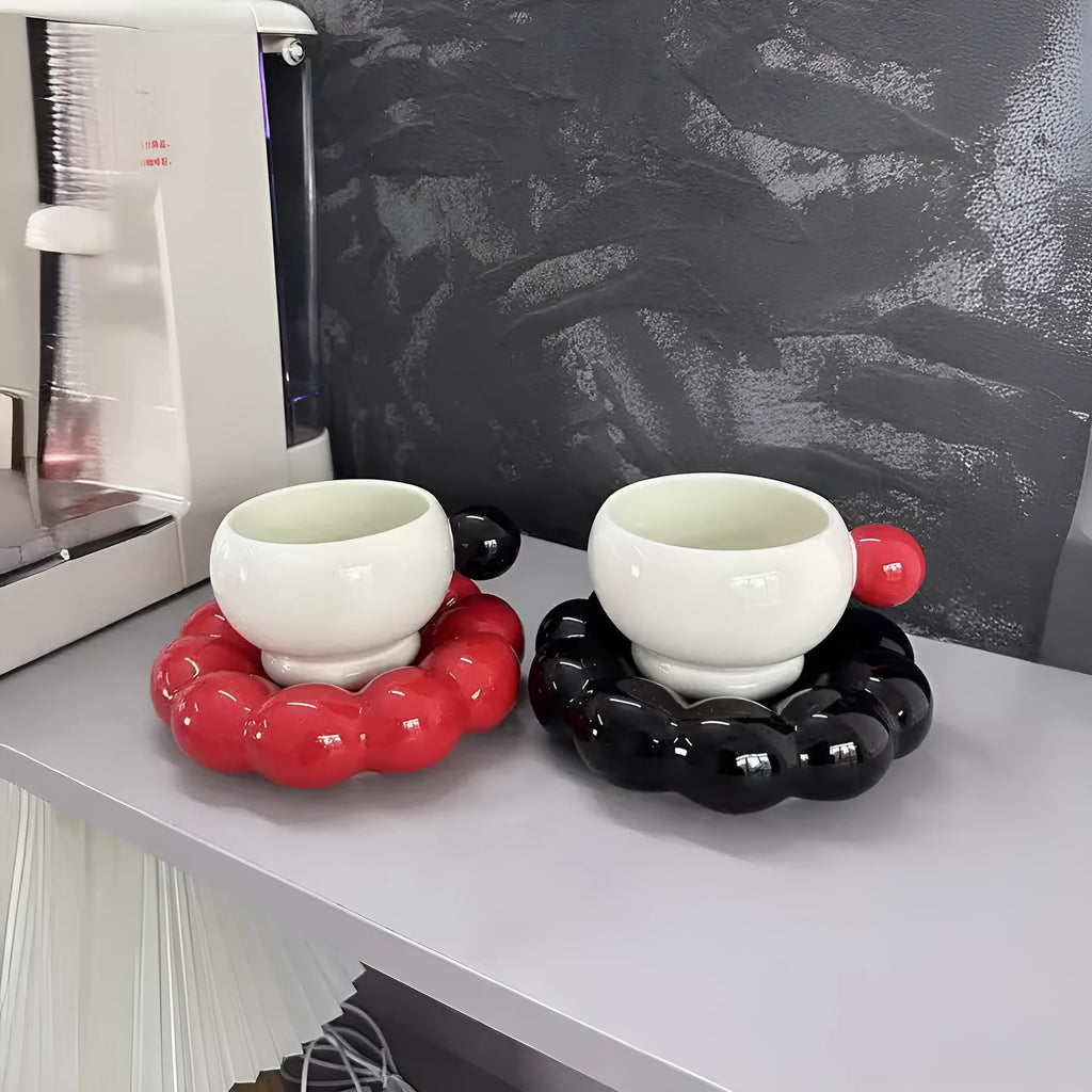Nordic style ceramic coffee set with 250ml cup and matching dish in solid colour