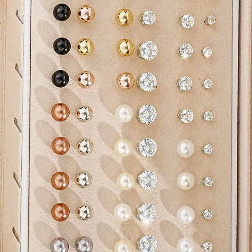 108-piece geometric pearl earrings set in gold and yellow electroplated alloy