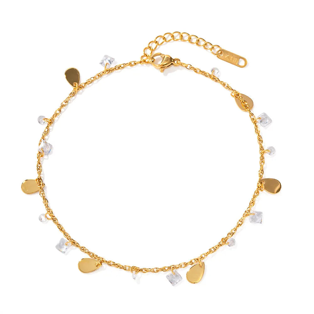 Women's stainless steel anklet with geometric water drop tassel design in silver.
