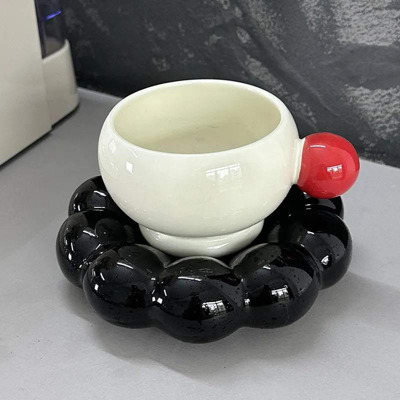 Nordic style ceramic coffee set with 250ml cup and matching dish in solid colour