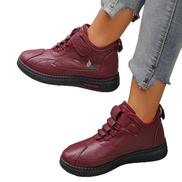 Women's black and red velvet slipper shoes with non-slip rubber soles and hollow out decorative elements