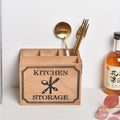 Wooden kitchen storage box with grid divider for knives forks and chopsticks