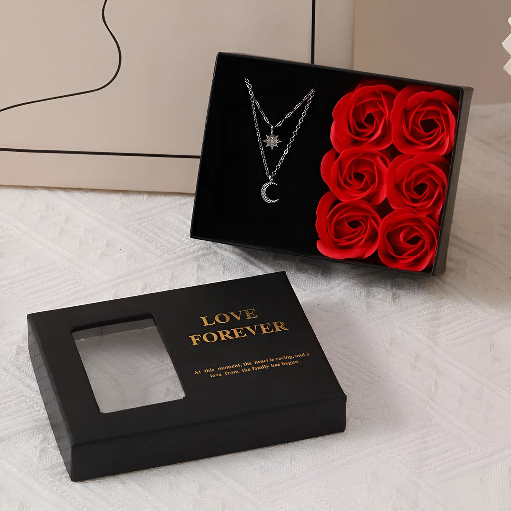 Korean style soap rose gift set with six flowers in presentation box