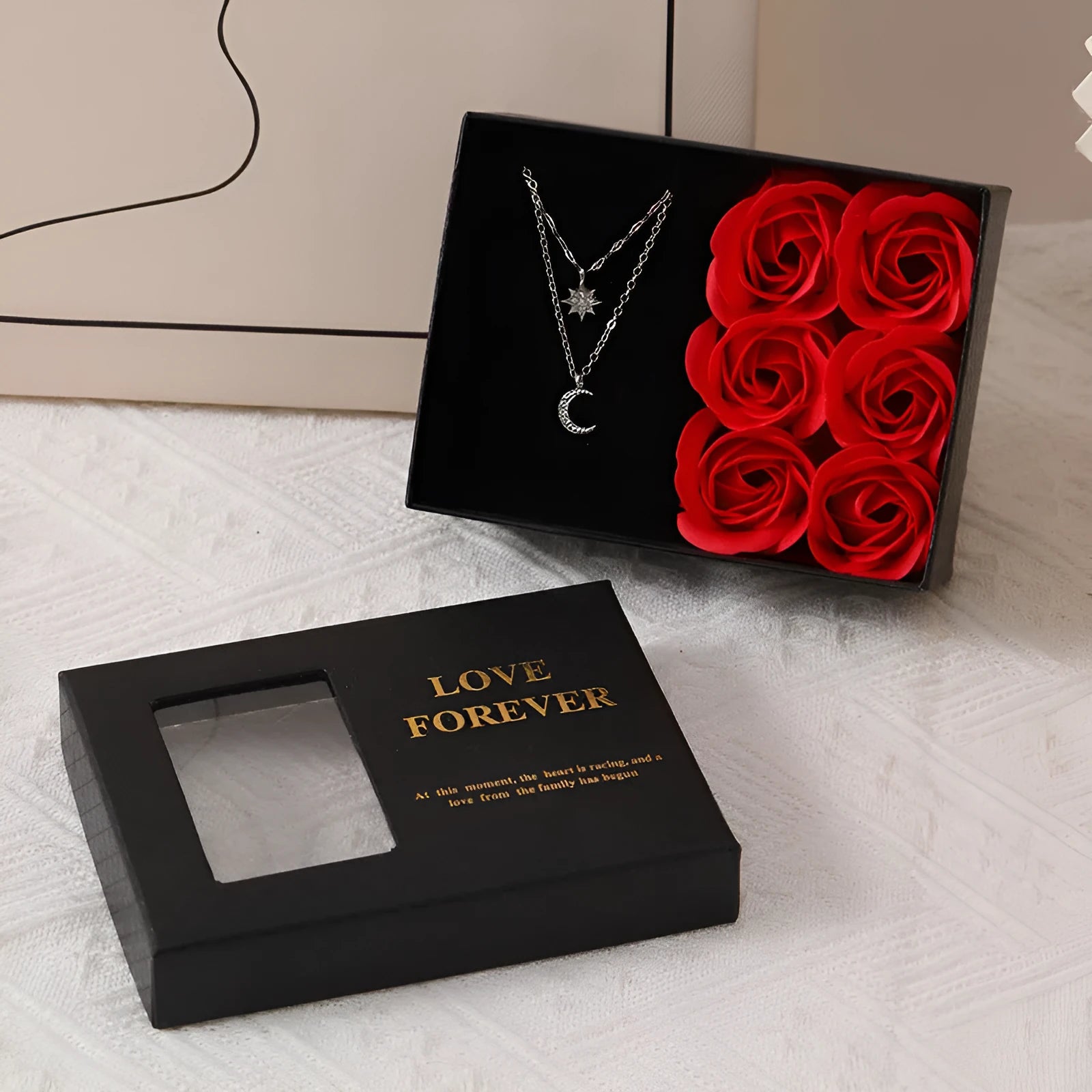 Korean style soap rose gift set with six flowers in presentation box