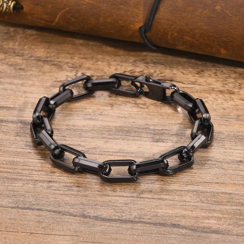 Men's titanium steel bracelet with square chain links in black, gold, retro or steel colours