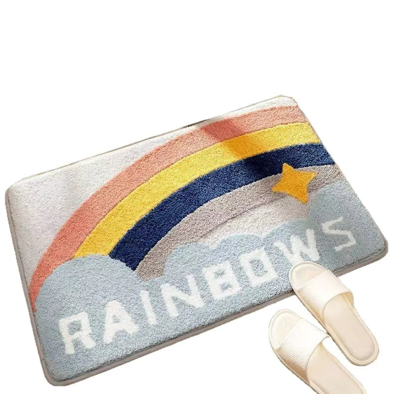 Cashmere carpet floor mat with plastic bottom in rainbow Sky Sea pattern