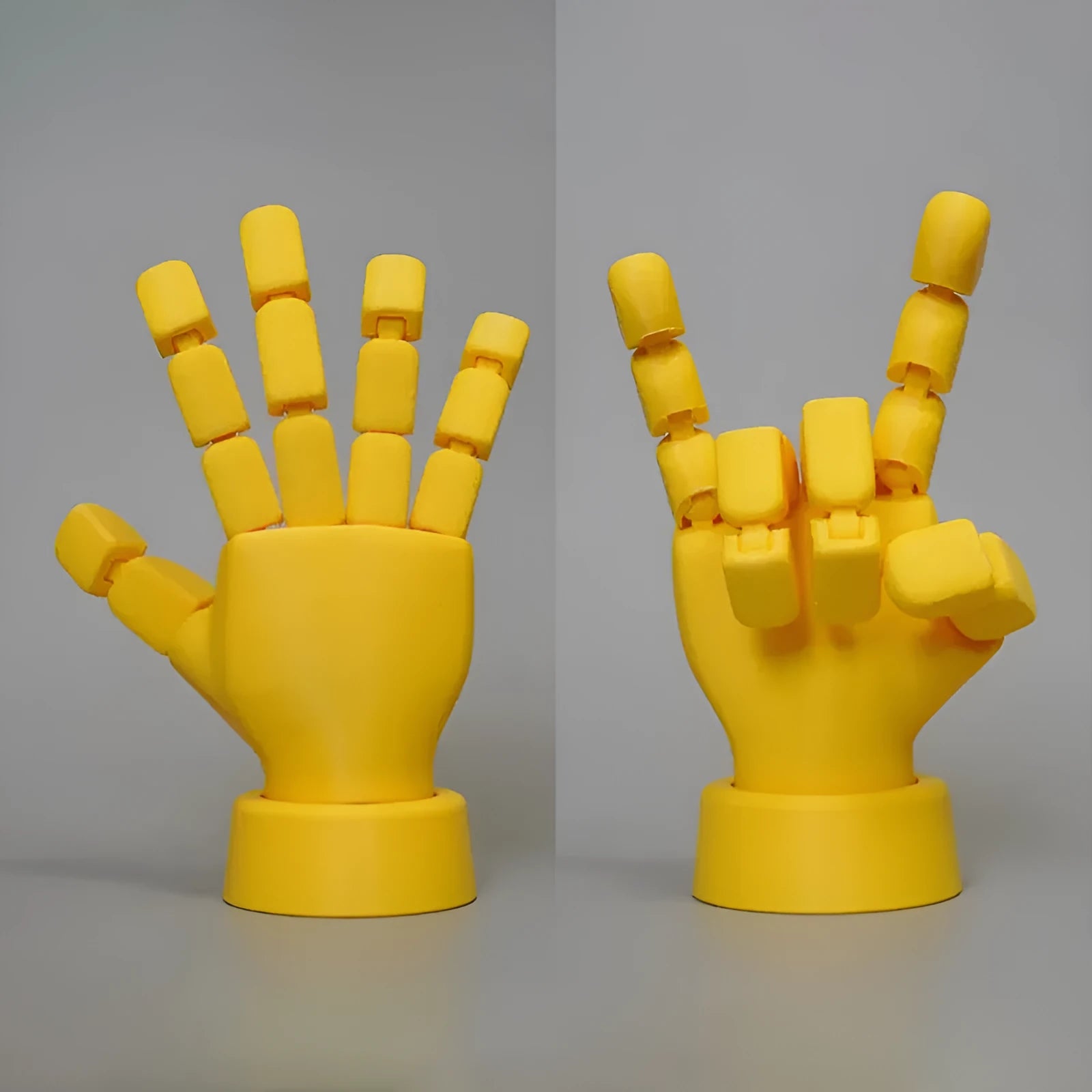 Yellow American-style hand ornaments with movable joints, PLA material, 5×5.38×7.5 cm dimensions