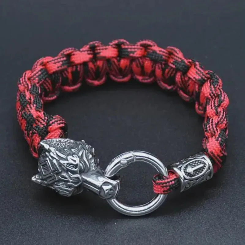 Stainless steel wolf head bracelet with Chinese character luen pendant in camouflage colour