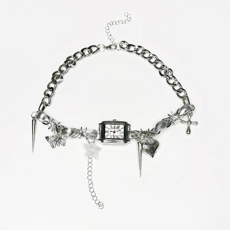 Dark multi-layer cross necklace with hemp pattern chain and adjustable 41-50cm length