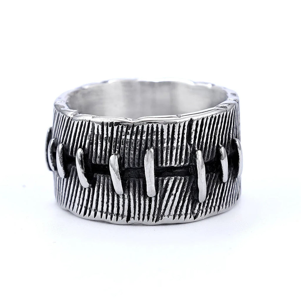 Dark punk titanium steel ring with geometric double ring design in retro colour