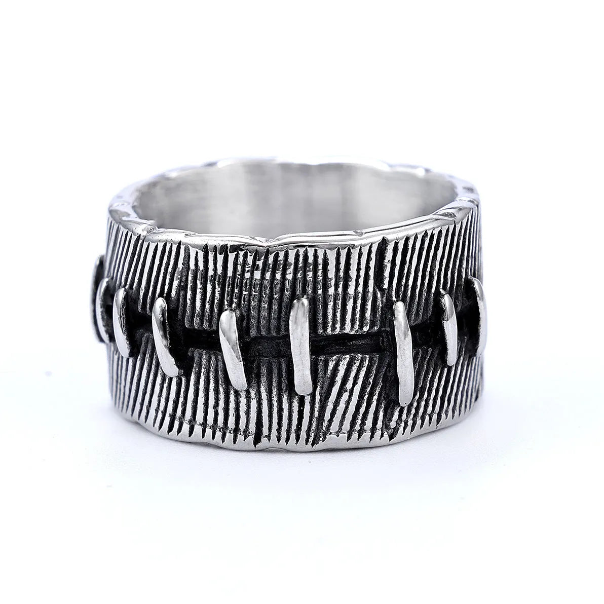 Dark punk titanium steel ring with geometric double ring design in retro colour