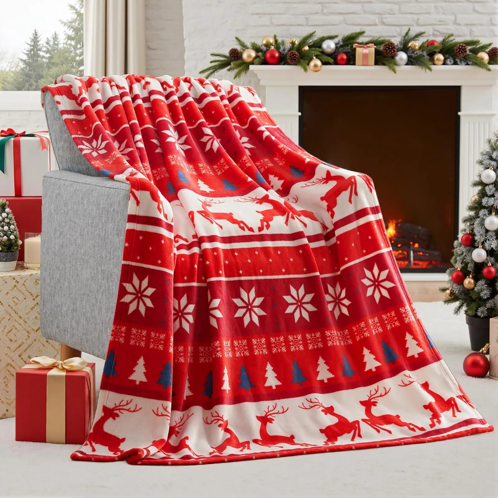 Christmas flannel blanket in polyester fibre available in multiple sizes with soft texture