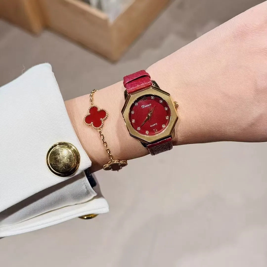 Women's alloy watch with Chinese-style design options like camellia and octagonal patterns, 8mm thick case.