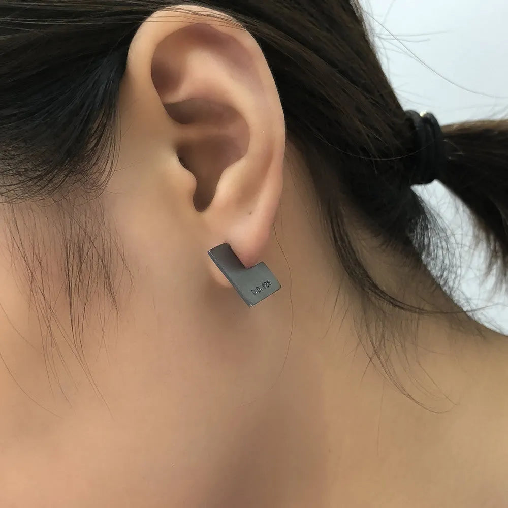 Oxidation black square earrings geometric minimalist design 16mm 925 sterling silver