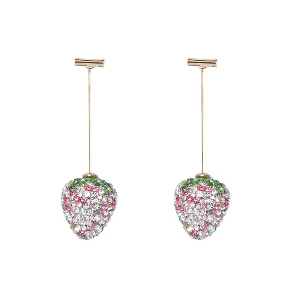 Red geometric strawberry-shaped alloy earrings with spot drill detailing for women