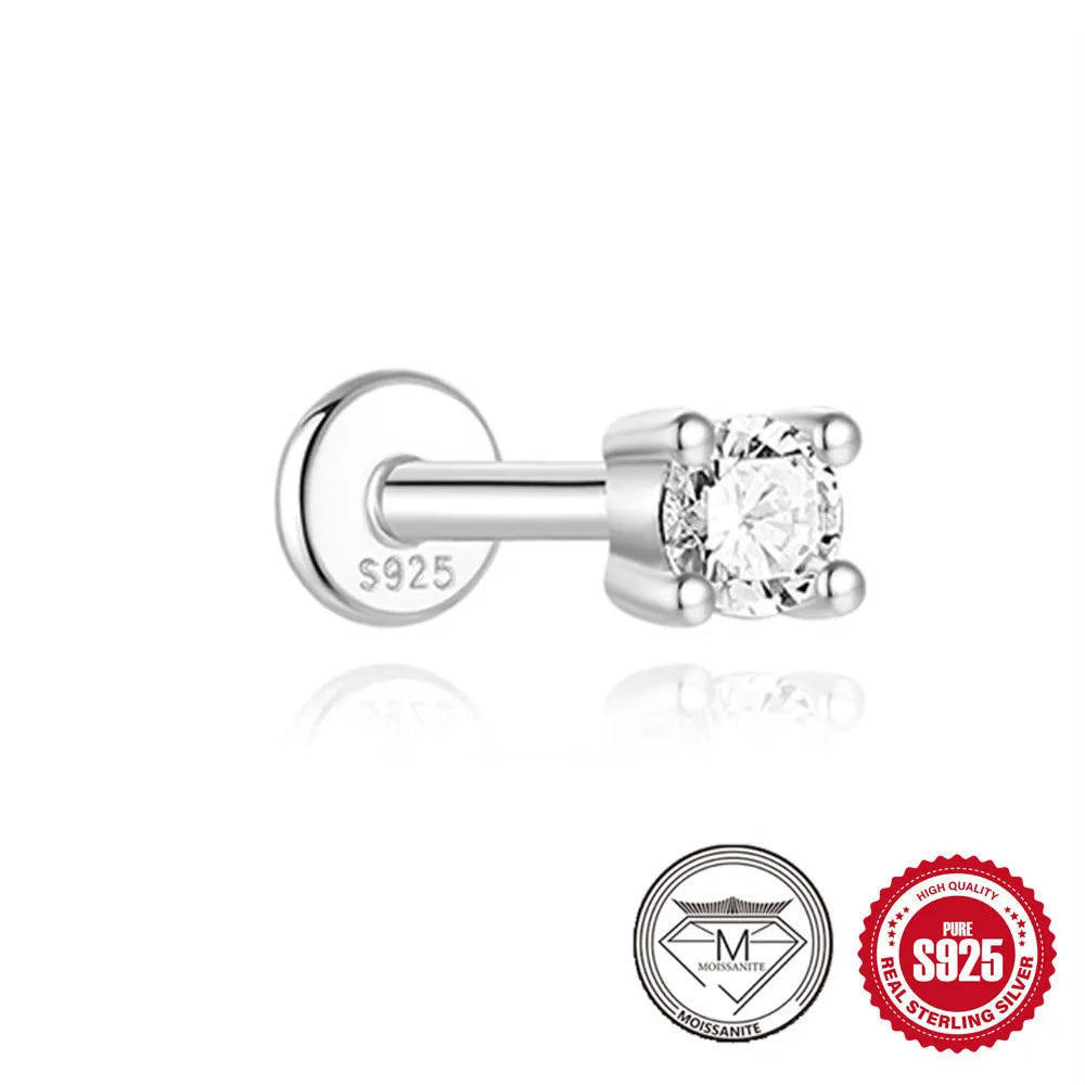 S925 sterling silver geometric stud earrings with petal diamond designs in platinum finish
