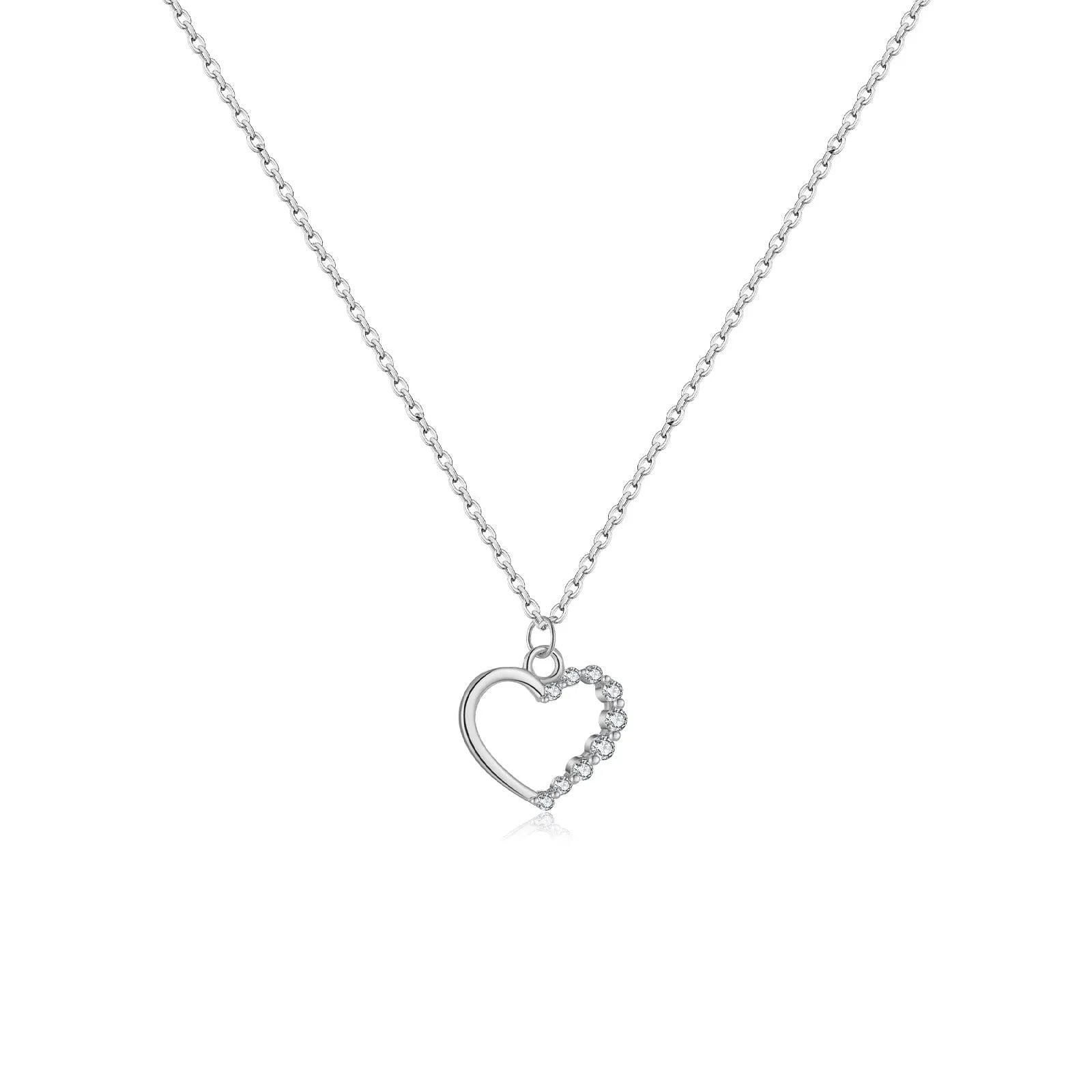 S925 sterling silver hollow heart necklace with circle detailing on regular chain