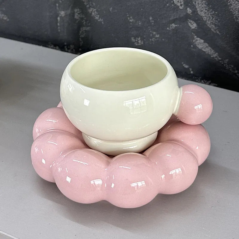 Nordic style ceramic coffee set with 250ml cup and matching dish in solid colour