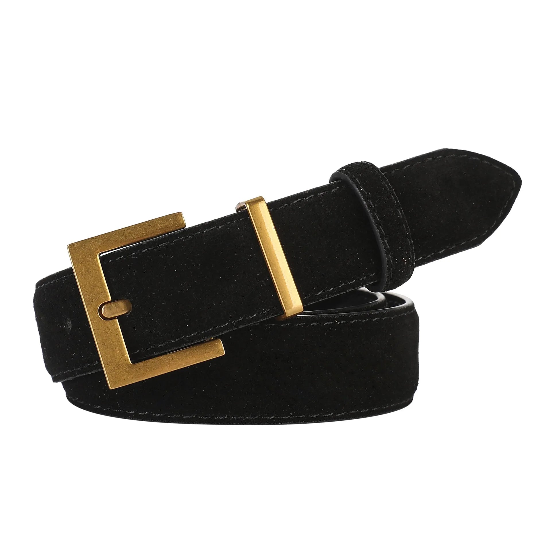Ladies' genuine leather belt with quadrilateral pin buckle in black, 100cm length