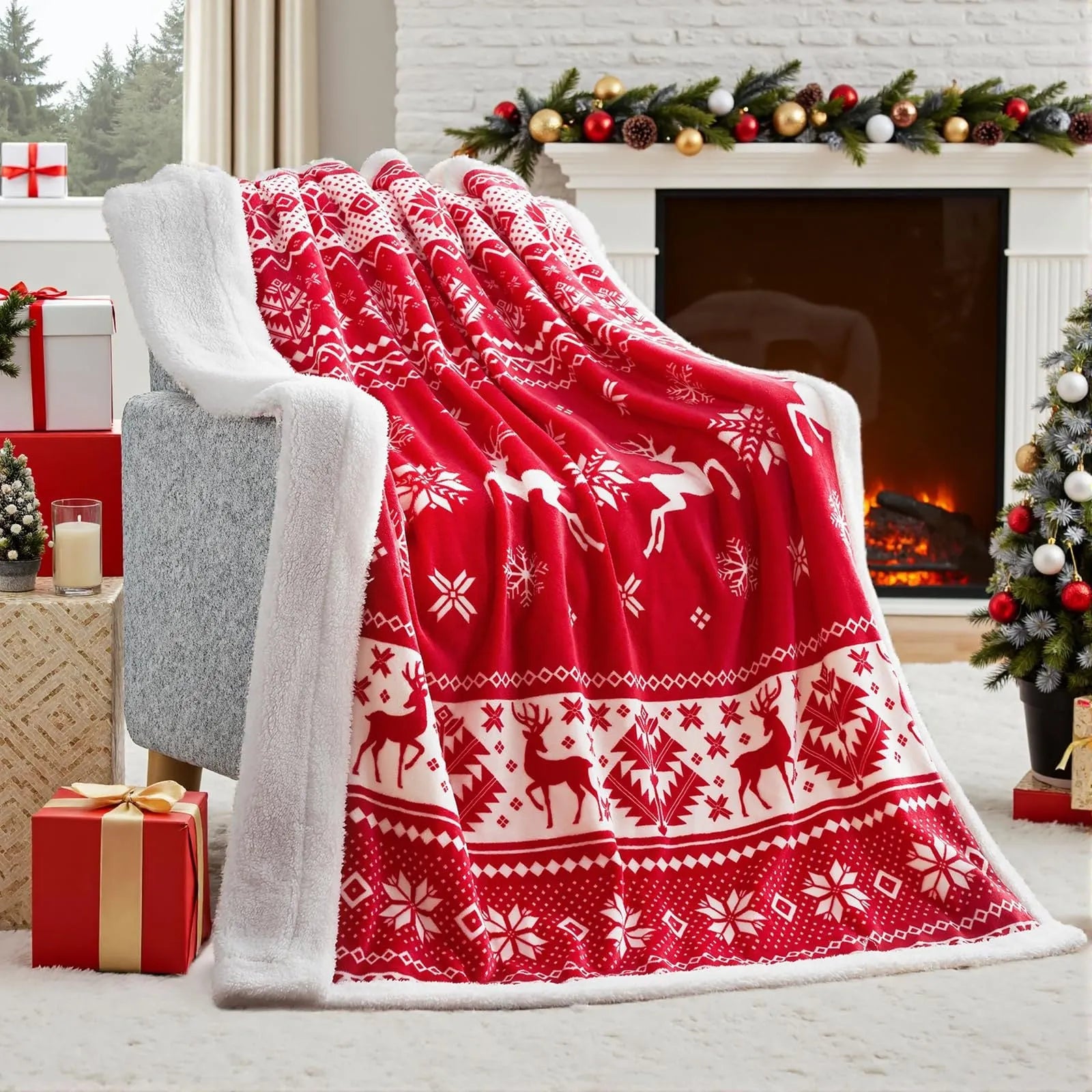Christmas flannel blanket in polyester fibre available in multiple sizes with soft texture