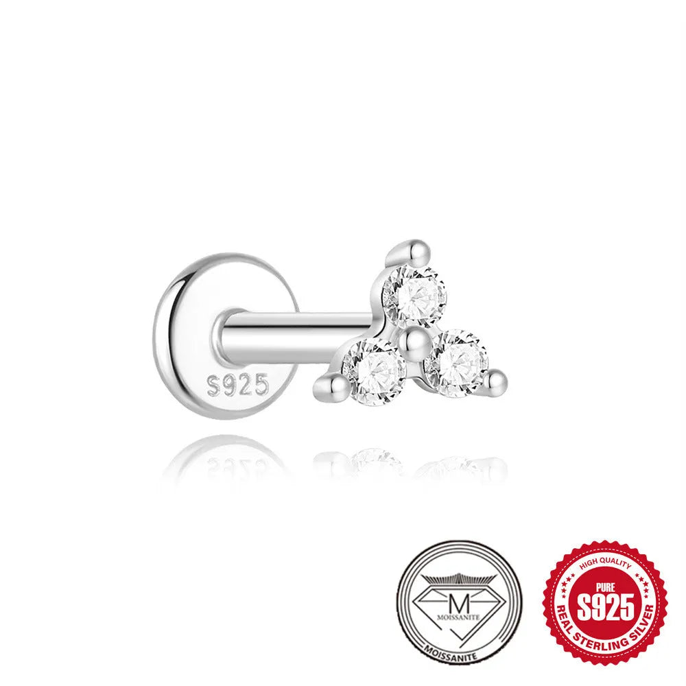 S925 sterling silver geometric stud earrings with petal diamond designs in platinum finish