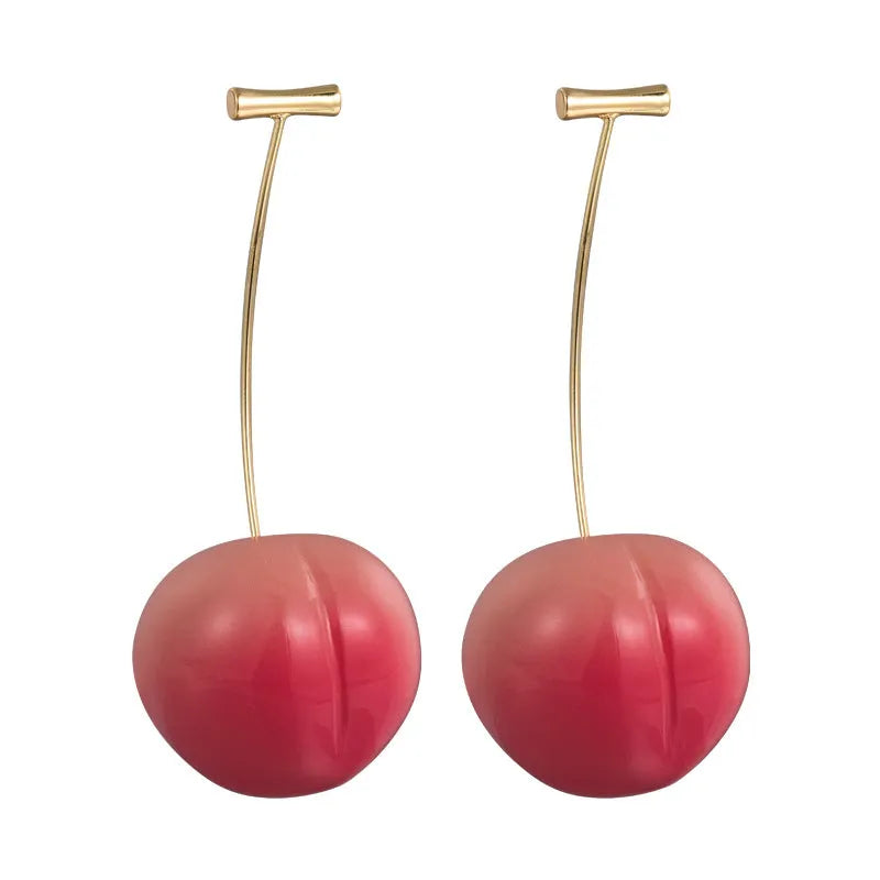 Pair of acrylic peach-shaped earrings on a white background, showing small and large size options.